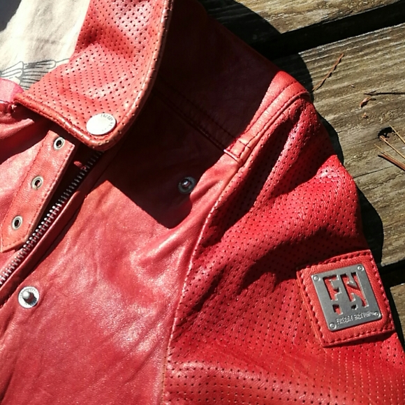 Freaky Nation Leather Biker Jacket  Red S080/299 - Picture 4 of 11